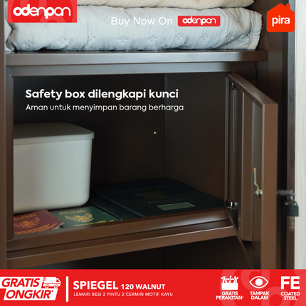 PIRA - SPIEGEL 120 Lemari Pakaian / Baju 2 Pintu Besi Sliding Motif Kayu