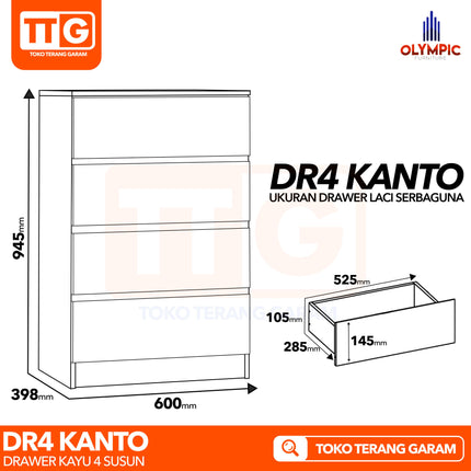OLYMPIC - DR4 KANTO Drawer Kabinet Laci Kayu 4 Susun