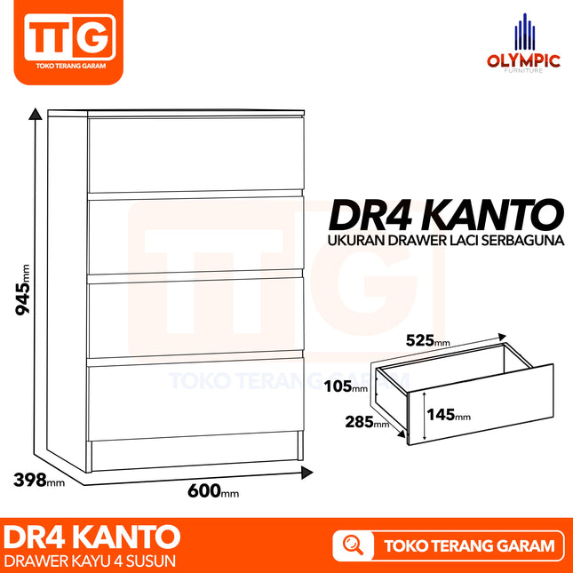 OLYMPIC - DR4 KANTO Drawer Kabinet Laci Kayu 4 Susun
