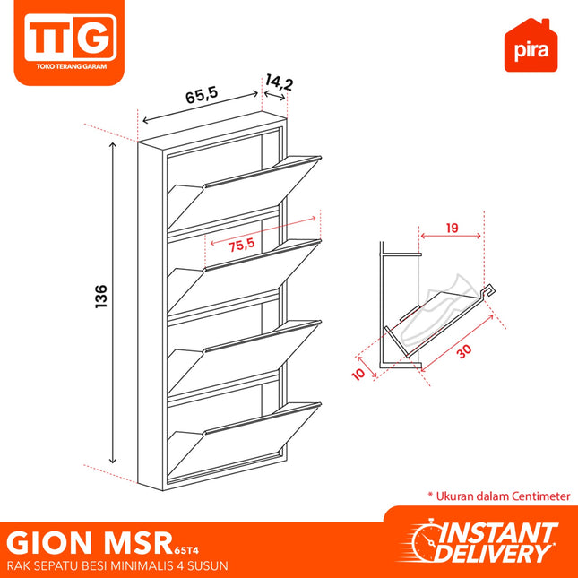 PIRA - GION MSR 65T4 Lemari / Rak Sepatu Besi Minimalis 4 Susun
