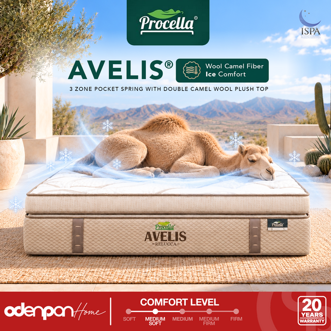 PROCELLA - AVELIS Kasur 3 Zone Pocket Spring Bed With Double Camel Wool & Latex Grand Plush Top