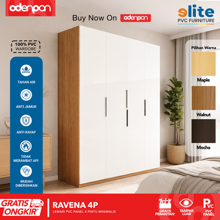 ELITE PVC - RAVENA 4P Lemari UPVC 4 Pintu Swing Motif Kayu