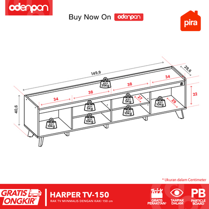 PIRA OX - HARPER TV150 Meja / Rak TV Dengan 2 Pintu 150 cm