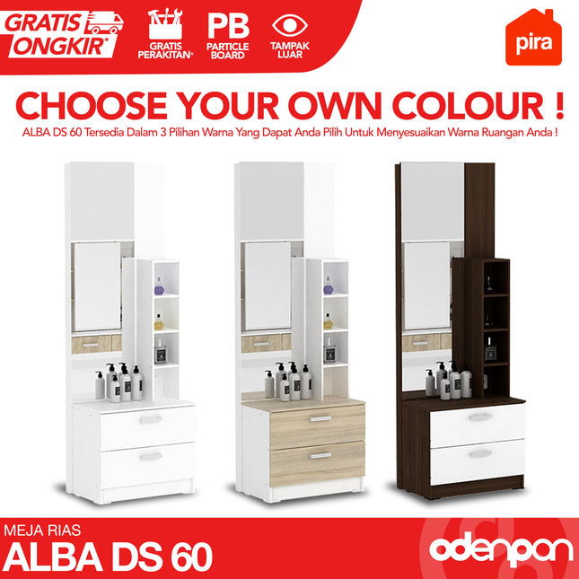 PIRA - ALBA DS 60 Meja Rias Kaca Cermin Dengan Rak
