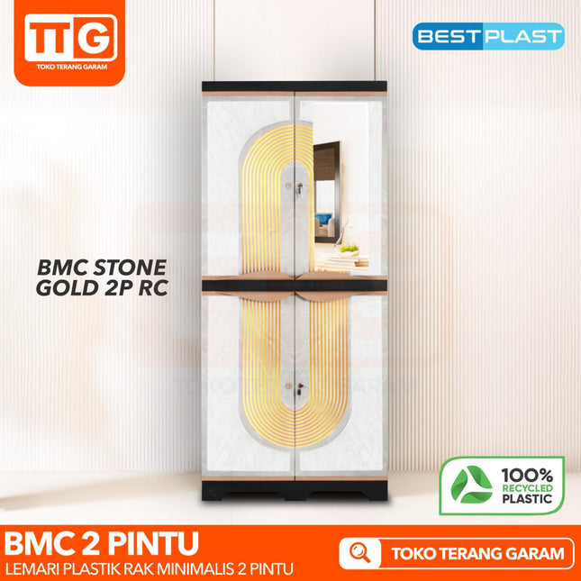 BESTPLAST - BMC 2P GOLD Lemari Pakaian Plastik 2 Pintu Dengan Cermin & Gantungan