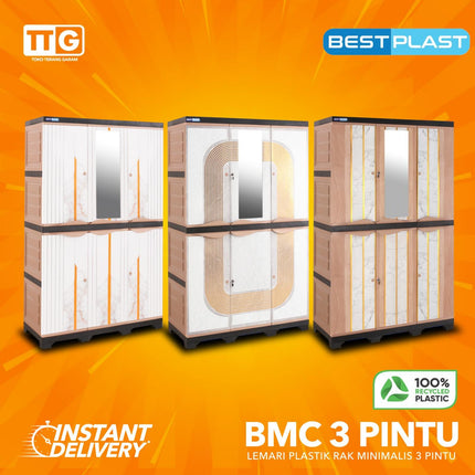 BESTPLAST - BMC 3P GOLD Lemari Pakaian Plastik 3 Pintu Dengan Cermin & Gantungan