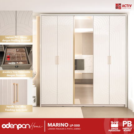 ACTIV AVANTI - MARINO LP 500 Lemari Pakaian / Baju 5 Pintu Jumbo Dengan Cermin