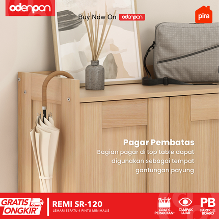 PIRA - REMI SR 120 Lemari / Rak Sepatu Besi Minimalis 4 Pintu