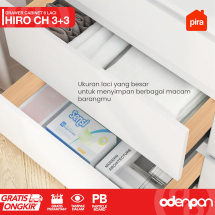 PIRA OX - HIRO CH 3+3 Lemari Laci Cabinet Drawer Bufet Minimalis 6 Susun