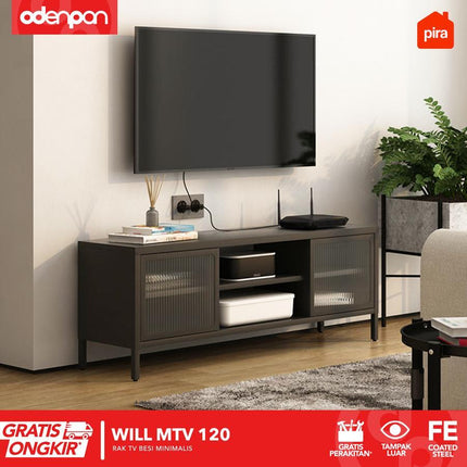 PIRA - WILL MTV Meja / Rak TV Besi Hitam Dengan Laci 120 / 150 cm