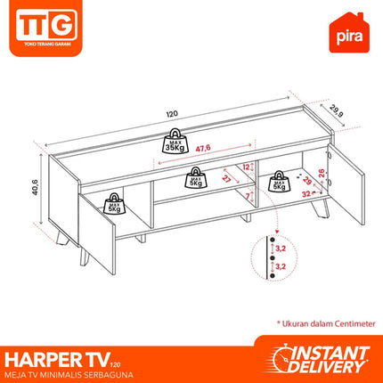 PIRA OX - HARPER TV120 Meja / Rak TV Dengan 2 Pintu 120 cm