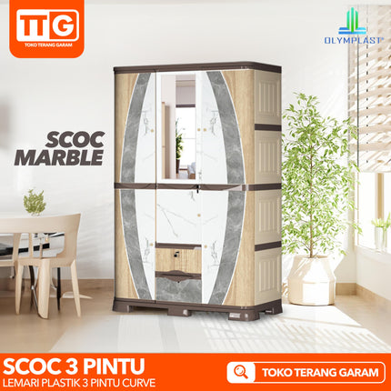 OLYMPLAST - SCOC 3P Lemari Pakaian Plastik 3 Pintu Printing Dengan Cermin