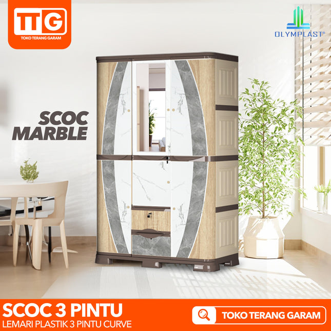 OLYMPLAST - SCOC 3P Lemari Pakaian Plastik 3 Pintu Printing Dengan Cermin