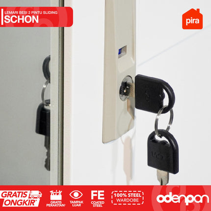 PIRA - SCHON Lemari Pakaian Baju 2 Pintu Besi Sliding Dengan Cermin