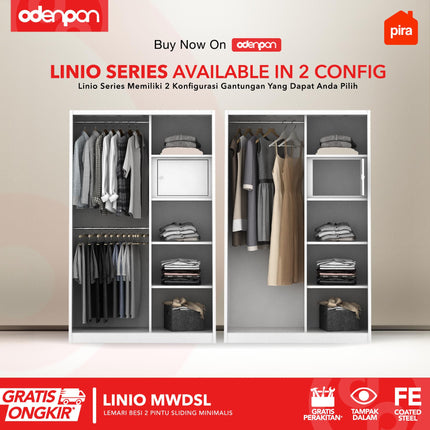 PIRA - LINIO Lemari Pakaian / Baju 2 Pintu Besi Sliding Dengan Cermin