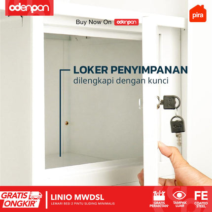 PIRA - LINIO Lemari Pakaian / Baju 2 Pintu Besi Sliding Dengan Cermin