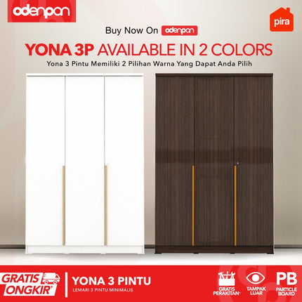 PIRA - YONA 3P Lemari Pakaian / Baju 3 Pintu Dengan Cermin