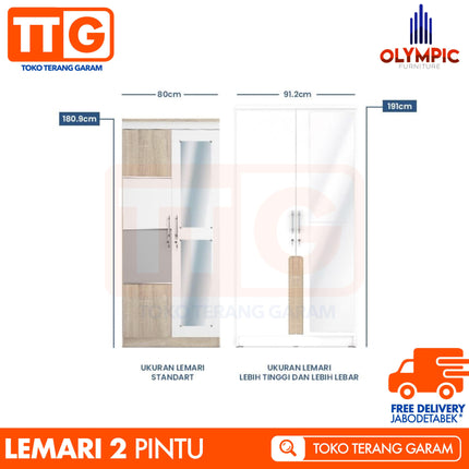 OLYMPIC - MERIBEL 2P Lemari Pakaian / Baju 2 Pintu Jumbo Dengan Cermin