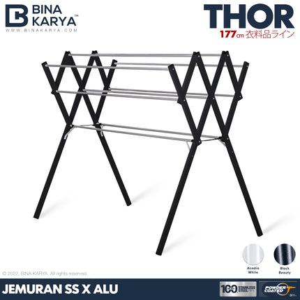 BINA KARYA - THOR Jemuran Stainless Steel Aluminium 9 Palang Jumbo Kokoh Pipa Kotak Minimalis 180 cm