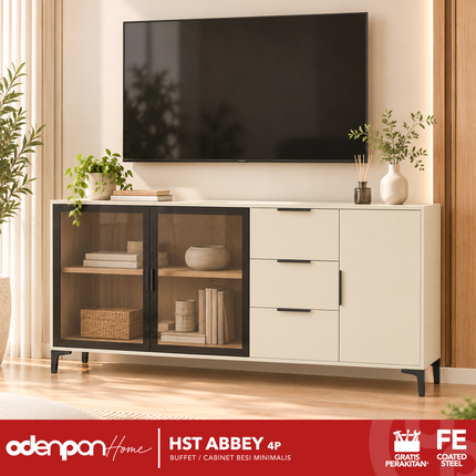 AVERY - HST ABBEY 4P Diswar / Cabinet / Buffet Besi Minimalis Dengan Pintu Kaca