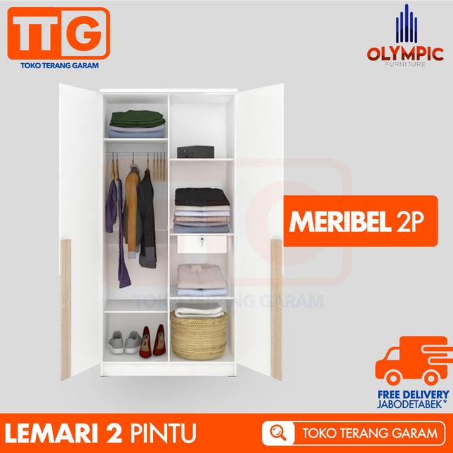 OLYMPIC - MERIBEL 2P Lemari Pakaian / Baju 2 Pintu Jumbo Dengan Cermin