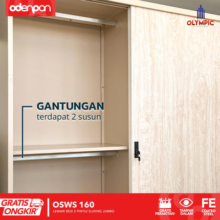 OLYMSTEEL - OSWS 160 Lemari Pakaian Baju 2 Pintu Besi Jumbo 160 cm