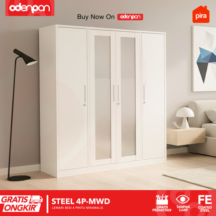 PIRA - 4P MWD Lemari Pakaian Baju 4 Pintu Besi 2 Cermin Minimalis Jumbo