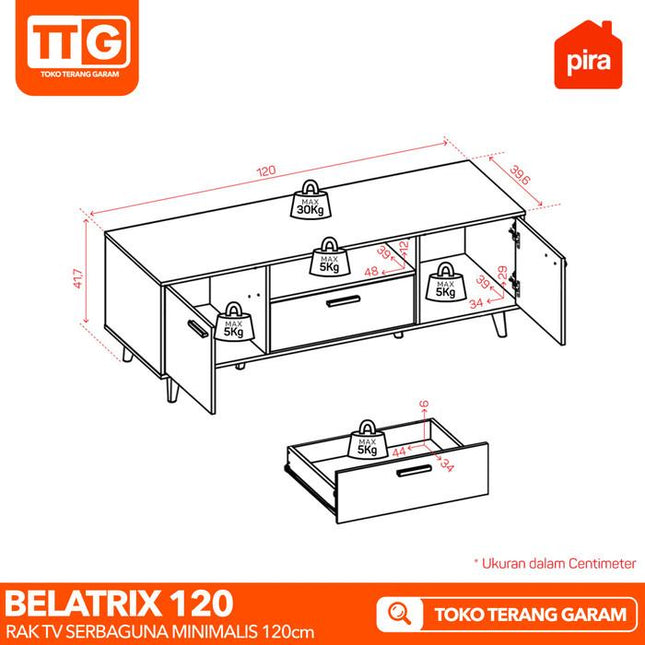 PIRA OX - BELATRIX TV 120 Meja / Rak TV Dengan 2 Pintu & Laci 120 cm