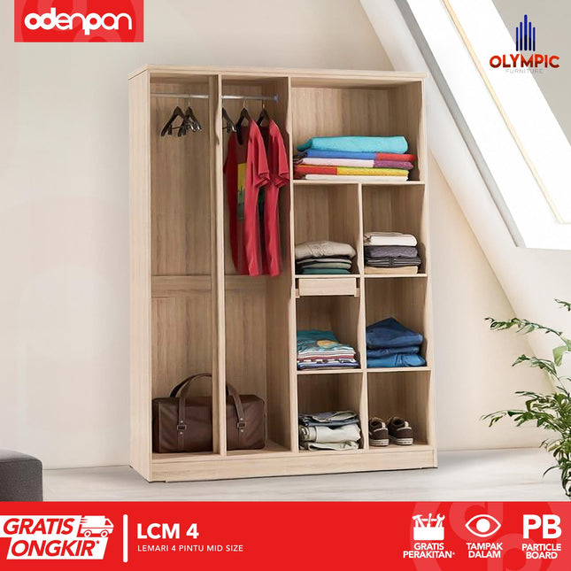 OLYMPIC G-STAR - LCM 4 Lemari Pakaian / Baju 4 Pintu Mid Size Dengan Laci & Cermin