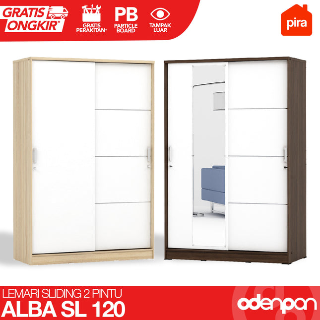 PIRA - ALBA SL 120 Lemari Pakaian / Baju Sliding 2 Pintu Dengan Cermin