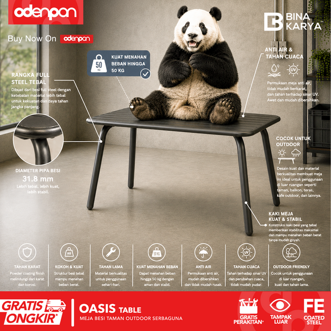 BINA KARYA - OASIS TABLE Meja Taman Besi Outdoor Serbaguna