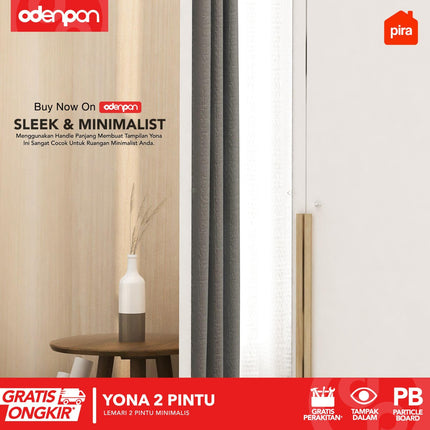 PIRA - YONA 2P Lemari Pakaian / Baju 2 Pintu Dengan Cermin