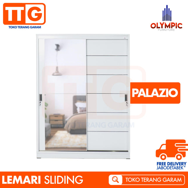 OLYMPIC - WSD PALAZIO Lemari Pakaian / Baju 2 Pintu Sliding Jumbo Dengan Cermin
