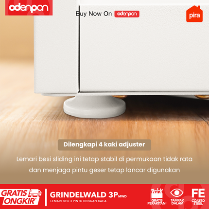 PIRA - GRINDELWALD 3P MWD Lemari Pakaian Baju 3 Pintu Besi Pintu Swing Dengan Kaca