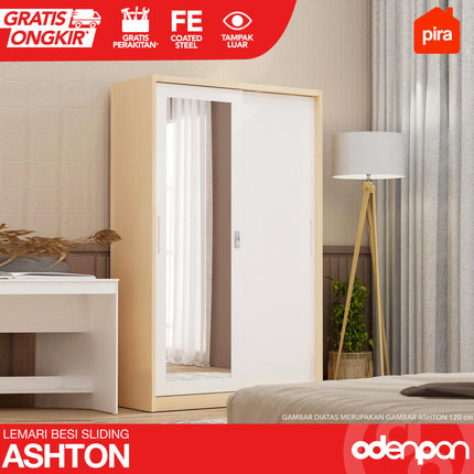 PIRA - ASHTON Lemari Pakaian Baju 2 Pintu Besi Sliding Motif Kayu