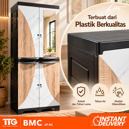 BESTPLAST - BMC 2P RC Lemari Pakaian Plastik 2 Pintu Dengan Cermin & Rak