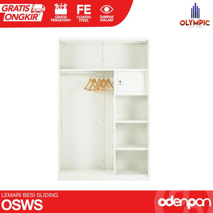 OLYMSTEEL - OSWS FREYA Lemari Pakaian Baju 2 Pintu Besi Sliding Putih Dengan Cermin