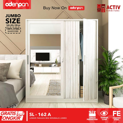 ACTIV FORTE - SL 162A Lemari Pakaian / Baju 3 Pintu Besi Sliding Jumbo Pintu Swing & Sliding