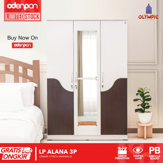 OLYMPIC - ALANA 3P Lemari Pakaian / Baju 3 Pintu Dengan Cermin