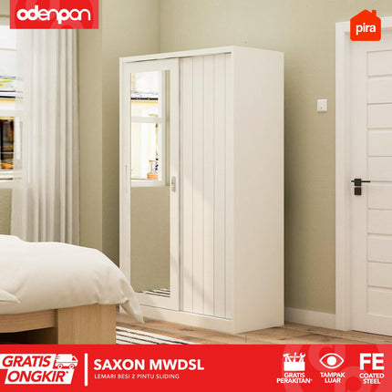 PIRA - SAXON Lemari Pakaian / Baju 2 Pintu Besi Pintu Sliding Dengan Cermin