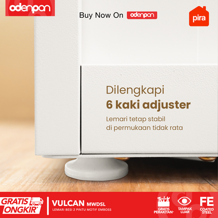PIRA - VULCAN Lemari Pakaian / Baju 2 Pintu Besi Sliding Motif 3D Emboss Dengan Cermin