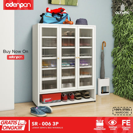 OLYMSTEEL - SR 006 Lemari / Rak Sepatu Besi 3 & 4 Pintu Dengan Kaca
