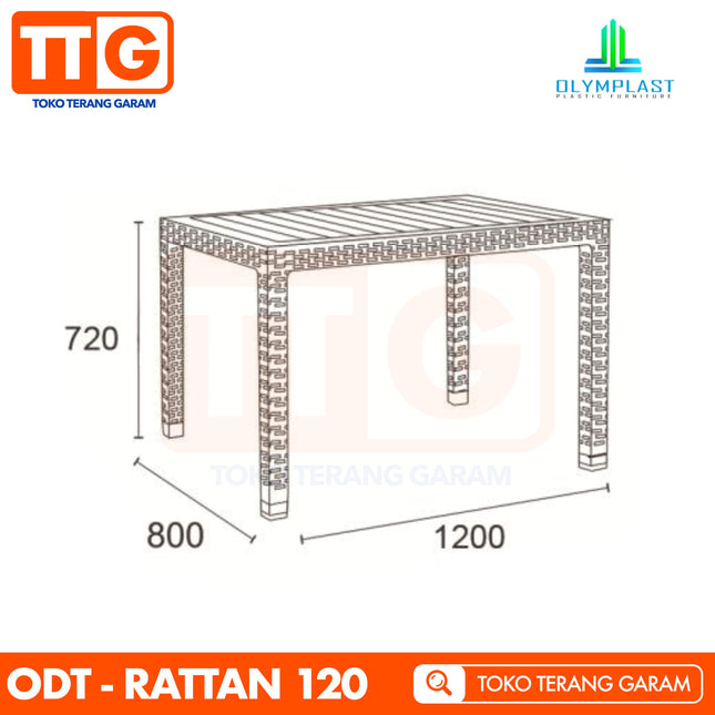 OLYMPLAST - ODT R Meja Plastik Rattan Minimalis 120 x 80 cm