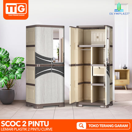 OLYMPLAST - SCOC 2P Lemari Pakaian Plastik 2 Pintu Printing Dengan Cermin