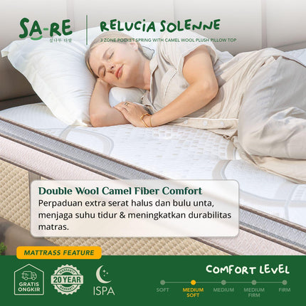 PROCELLA - SOLENNE Kasur 3 Zone Pocket Spring Bed With Camel Wool & Latex Euro Pillow Top