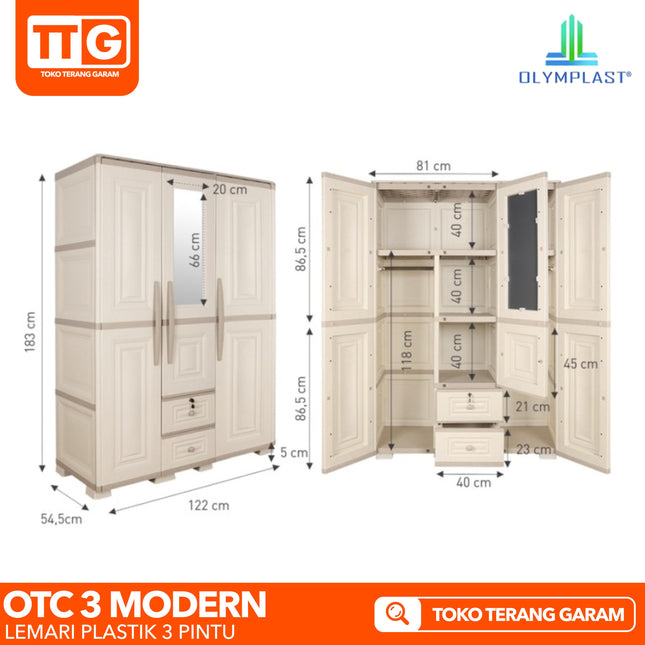 OLYMPLAST - OTC 3PL MODERN Lemari Pakaian Plastik 3 Pintu