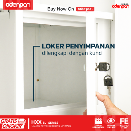 ODENPAN - HXX SL  Lemari Pakaian / Baju 2 Pintu Besi Sliding Dengan Cermin Minimalis