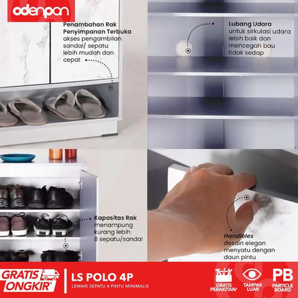 OLYMPIC - LS POLO 4P Lemari / Rak Sepatu 4 Pintu Motif Marble