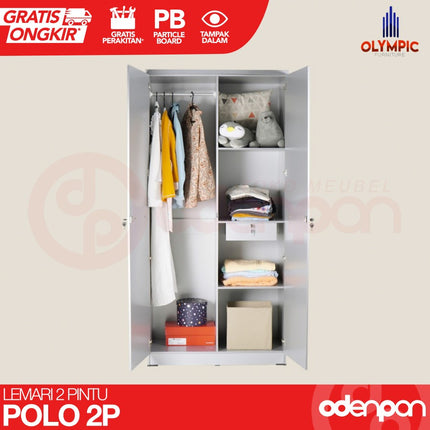 OLYMPIC - POLO 2P Lemari Pakaian / Baju 2 Pintu Jumbo Dengan Cermin