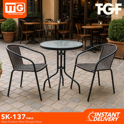WLS - SK 137 TABLE Meja Taman Besi Dengan Kaca Minimalis
